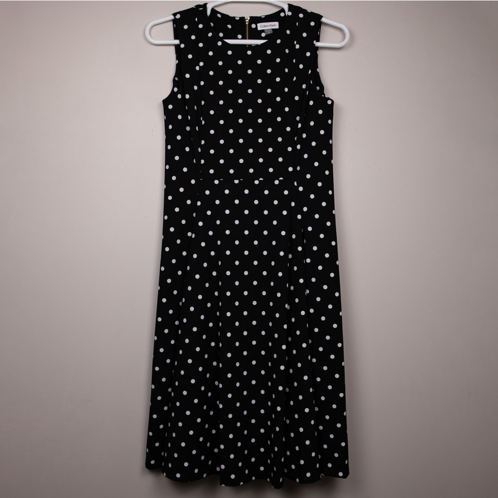 Calvin Klein Black Polka Dot Midi Dress